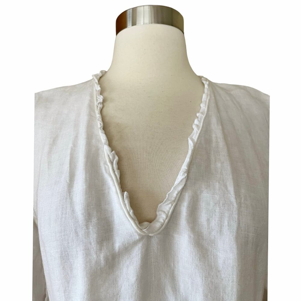 CLAUDE TULUM Natural Dress Tiered Cotton V-Neck Flounce 3/4 Sleeves White Medium - Picture 10 of 15